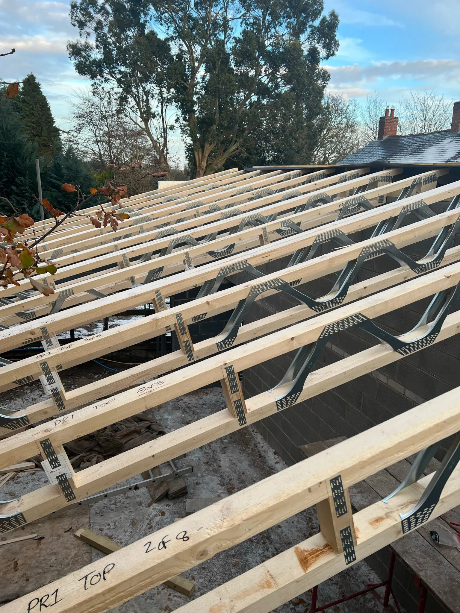 the roof of a house is being built